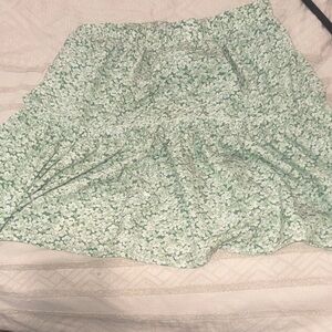 Mint Green Floral Tiered Midi Skirt